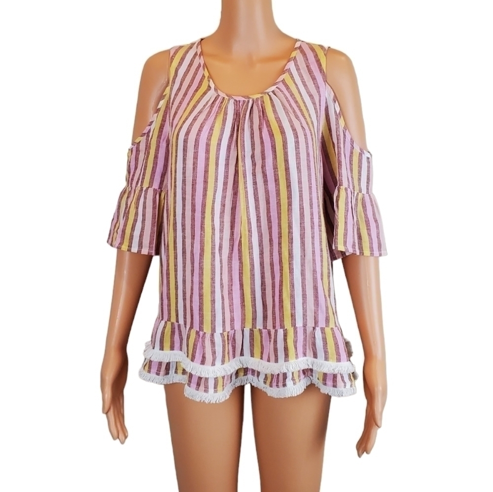 Cato E.S.T 1948 stripe cold shoulder short sleeve blouse